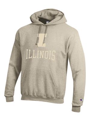 Image of ILLINOIS BLOCK I EMBROIDERED POWERBLEND FLEECE HOODIE -  oatmealheather